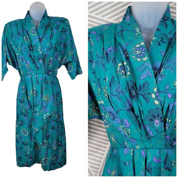 DBY Dresses & Skirts - Vintage 80/90s Shirt Wrap Top Dress size 6/8 Floral Cottagecore Alt Teal Blue
